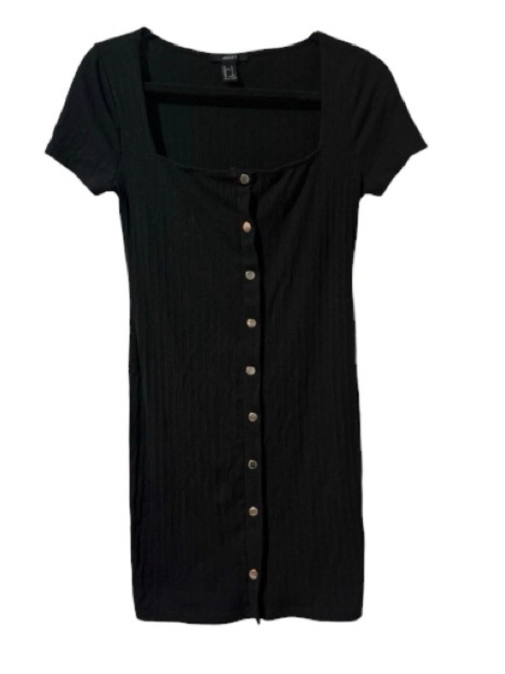 Forever 21 Black Square Ribbed Knit Button-Down Dress